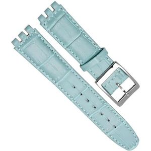 dayeer Kalfsleren horlogeband voor Swatch YRS YCS horlogeband met stalen gesparmband Man Fashion polsband (Color : Blue, Size : 19mm)