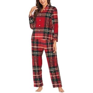 Ouyniei Plaid Rood En Zwart Vrouwen Lange Mouwen Pyjama Knop Shirt Set 2 Stuk Nachtkleding Voor Dames S-Xxl, Zwart, S