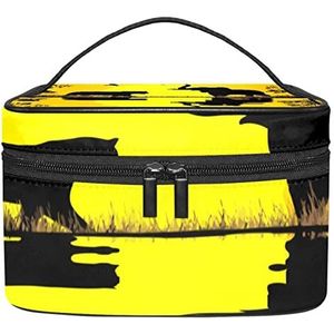 Afrikaanse zonsondergang olifant wilde dier make-up organizer tas, reizen make-up tas organizer case draagbare cosmetische tas voor vrouwen en meisjes toiletartikelen, Meerkleurig, 22.5x15x13.8cm/8.9x5.9x5.4in