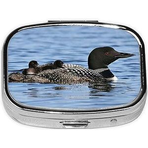 Mini vierkante pillendoos, medicijnorganizer, Loon Birds draagbare EHBO-doos, reispillendoos met 2 vakken, kleine pillendoos voor zak of portemonnee