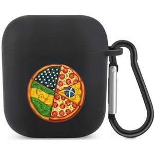 Brazilië VS Patroon Pizza Leuke Case voor AirPods 2 & 1 Shockproof Beschermende Hoofdtelefoon Gevallen Cover Met Sleutelhanger voor Mannen Vrouwen