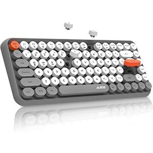 FELiCON 308i Retro Draadloos Toetsenbord, Bluetooth-stil Schattig Computer Toetsenbord met Ronde Punk Keycaps, Compacte 84 Keys, Matte Textuur, Typewriter Design, QWERTY voor PC, Laptop, Mac-Grijs