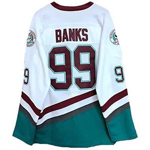 Gmjay Adam Banks # 99 Mighty Ducks IJshockey Jersey Film Hockey Jersey Wit Gestikte Letters Cijfers