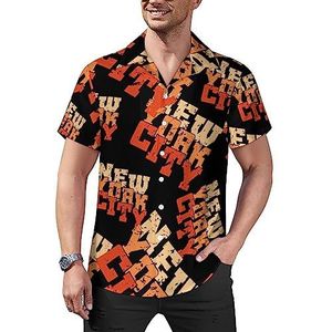 Retro New York City heren casual button-down shirts korte mouw Cubaanse kraag T-shirts tops Hawaiiaans T-shirt L