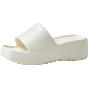 UBOHUZ EVA Vrouwen Zomer Slippers Vrouwelijke 6Cm Dikke Bodem Thuis Casual Wear Een Woord Slippers Voor Badkamer, Zwembad, Wit, 38/39 EU