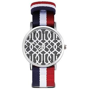 Grijs En Wit Marokkaanse Trellis Patroon Automatische Horloge Voor Mannen Vrouwen Mode Quartz Horloge Armband Polshorloge voor Thuiskantoor