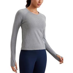 CRZ YOGA Vrouwen Sport Lange Mouw Shirt Geribbeld Duimgat Lange Mouw Tshirt Hardloopshirt Fitness Sportschool Top Tops Leigrijs gemêleerd XS