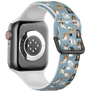 Zachte sportband compatibel met Apple Watch 42/44/45/49mm (Cute Dogs Collection) Siliconen Armband Strap Accessoire voor iWatch