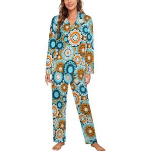 Abstracte Bloemen Lange Mouw Pyjama Sets Voor Vrouwen Klassieke Nachtkleding Nachtkleding Zachte Pjs Lounge Sets