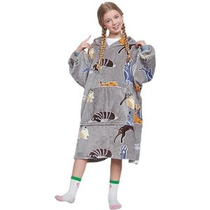 Catalonia Classy Oversized fleece deken met capuchon, zacht en warm, draagbare sweatshirtdeken met capuchon en groot voorvak voor kinderen, tieners, meisjes en jongens, Grijze Hond, L Plus
