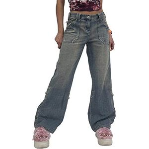 Vrouwen Gothic Wijde Pijpen Jeans Harajuku Loose Fit Rechte Been Cargo Broek E Girl 90s Streetwear Verontruste Baggy Broek