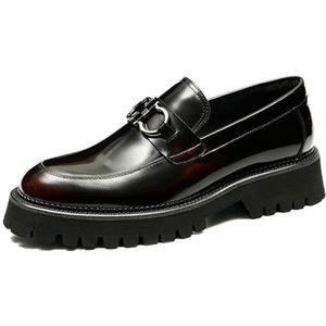 Heren ronde teen loafers, echt lederen bootschoenen, gesp wandelschoen casual lederen schoenen voor mannen, Bruin, 41.5 EU
