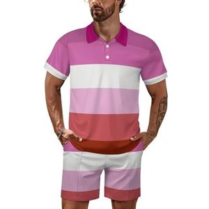 Lesbian Pride Flag Poloshirt voor heren, set met korte mouwen, trainingspak, casual, strandshirts, shorts, outfit, L