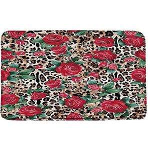 Bloem badmat bruin cheetah print wild Afrikaans dier huidpatroon rode roos bloem creatieve moderne badkamer tapijt deurmat kit toilet vloertapijt 96 x 61 cm