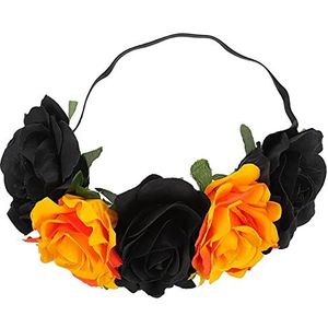 Dag van de Dode Bloem Hoofdband Mexicaanse Rose Flower Crown Party Kostuum Hoofddeksel for vrouwen (Color : Black Orange)