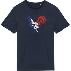 T-shirt Le Coq French – voor heren – bedrukt in Frankrijk – 100% biologisch katoen – cadeau voor Franse touch-dieren, origineel grappig, Marineblauw, XS