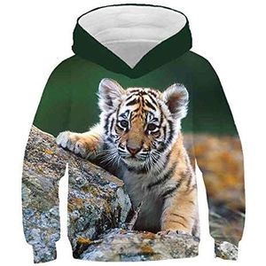 Kids Hoodie 3D Print,Fashion Cool Tiger Hoodies Jongens / Meisjes Dunne 3D Sweatshirts Met Hoed Animal Print Tijger Hoodie Sweatshirt Kinderen Trainingspak Jackets-160Cm