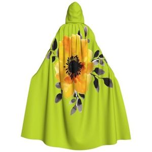 Gele bloemenprint capuchon lange lengte cape unisex capuchon Halloween kerst mantel kostuums feest cape