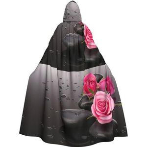 Womens Mens volledige lengte carnaval cape met capuchon cosplay kostuums mantel, 190 cm spa steen en roos bloemen