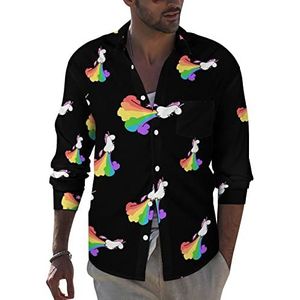 regenboog eenhoorn heren button down shirt lange mouwen casual strand tops met zak normale pasvorm