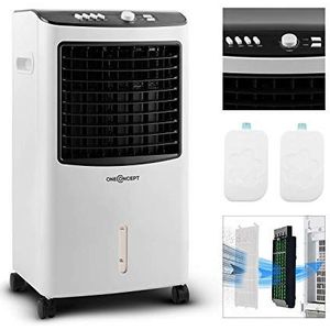 oneConcept MCH-2 V2 mobiele airconditioner, 3-in-1 luchtkoelerventilator met geïntegreerde 2-uurs timer, watertank: 8 liter, 65 watt, 400 m³ / h luchtdoorvoer, transportgrepen, zwart-wit