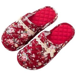 LHSJYG Vrouwen Slippers Thuis Slippers Voor Vrouwen Katoen Stof Familie Hotel Schoenen Bloemen Bloem Vrouwelijke Slides Mannelijke Indoor Slaapkamer Vloer Platte Slipper, wijnrood, 42-43