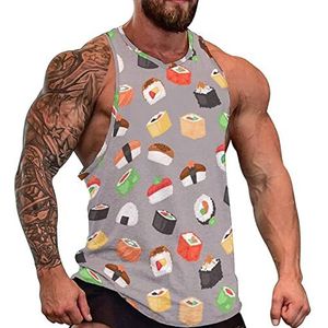 Sushi Naadloze Patroon Heren Tank Top Mouwloos T-shirt Trui Gym Shirts Workout Zomer Tee