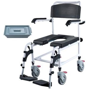 VEVOR Douche toiletrolstoel met 4 afsluitbare wielen, voetsteunen, opklapbare armen, 3-traps verstelbare hoogte, 5 l verwijderbare emmer, 350 lbs capaciteit, commode stoel voor volwassenen senioren