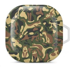 Militaire Camo Katten Oordopjes Hoesje Compatibel met Samsung Hard Shell Beschermhoes Wit-Stijl