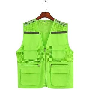 Fluorescerend Vest Hoge zichtbaarheid Veiligheidsvest Multi Pockets Reflecterende Mesh Ademend Werkkleding for werknemers en vrijwilligers Reflecterend Harnas (Color : Grün, Size : Large)