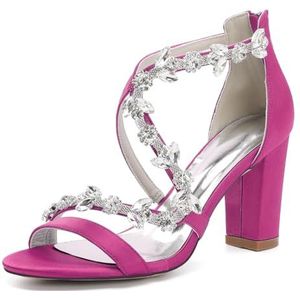 KYEGLO Dames Bruidsschoenen Met Ronde Neus Van Satijn, Sandalen Met Strass-Steentjes En Ritssluiting, Comfortabele Schoenen Voor Wandelen En Dagelijks Gebruik,Rose,36