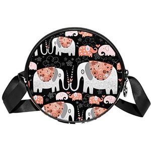 Ronde Crossbody Tas Messenger Purse voor Vrouwen Boho Olifant Bloemenprint, Meerkleurig, 6.7x6.7x2.3 in, Sling Rugzakken