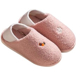 BOSREROY Platte schoenen Slippers Plastic Ademend Casual Pluche Warm Winter Pluizige Sandalen Unisex Thuis Elastische, roze, One Size