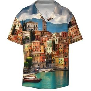 EdWal Mooie Italië Print Heren Korte Mouw Button Down Shirts Casual Losse Fit Zomer Strand Shirts Heren Jurk Shirts, Zwart, XXL