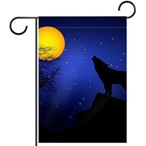 wolf licht maanlicht Tuinvlag 28x40 inch,Kleine tuinvlaggen dubbelzijdig verticale banner buitendecoratie