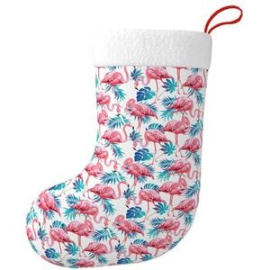 Aubnva Flamingo Vogel Groene Plant Blad Print Kerst Kous 17.7 inch Feestelijke Decor Voor Xmas Familie Bijeenkomsten Party Gunsten