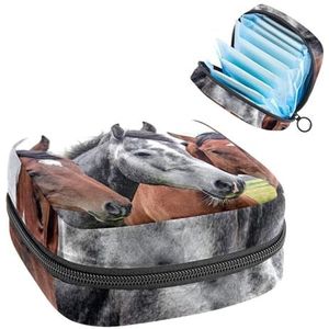Opbergtas voor maandverband, menstruatiecup zakje tampon tas, menstruatiepads, houder organizer voor vrouwen meisjes, paardenhoofd dieren