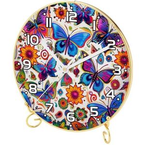 YTYVAGT Wandklok, klokken voor woonkamer, werkt op batterijen, vlinder bloemen kleurrijk, ronde stille klok 9,4 inch