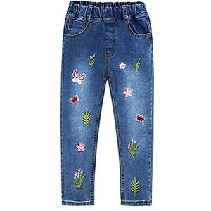 KIDSCOOL SPACE Slim Jeans Broek met geborduurde vlinders voor meisjes,Rood Vlinder,5-6 jaar