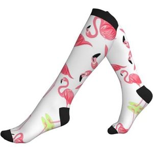 KoNsev Vier Flamingo's Compressie Sokken Mannen Vrouwen, Compressie Kous Verpleegkundige Sokken Voor Oedeem Reizen Zwangerschap, Zwart, Eén Maat