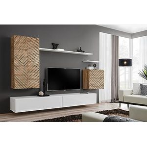 Deconation Switch II wandmeubelset voor houten tv - beige en wit - L 270 x H 160 x D 40 cm