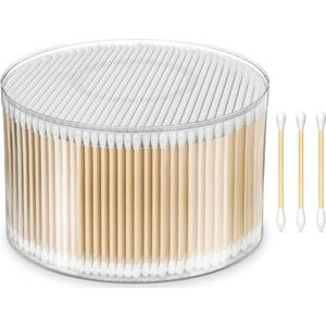 Guozihao Katoenen wattenstaafjes van 500 stuks, ronde en puntige wattenstaafjes, dubbele precisietips voor persoonlijke verzorging en make-up, houten wattenstaafjes met opbergdoos