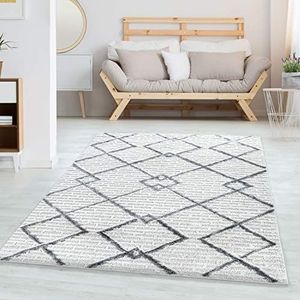 Tapijt voor de woonkamer in boho design, zacht, hoog-laag effect, 3D-optiek, Scandinavische stijl, Kleur: Creme-1, Maat: 240 x 340 cm