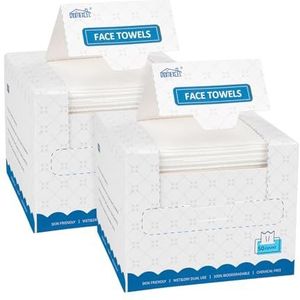 HOMEXCEL Gezichtshanddoeken, 100 stuks (2 doos) wegwerp gezichtshanddoeken, biologisch afbreekbare make-up remover droge doekjes, superzachte schone gezichtshanddoeken, washandje voor de gevoelige