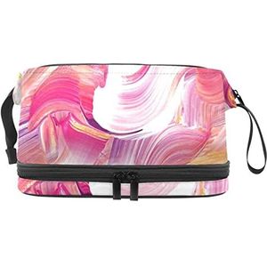 Make-up tas - grote capaciteit reizen cosmetische tas, abstracte geschilderde borstel kunst roze, Meerkleurig, 27x15x14 cm/10.6x5.9x5.5 in