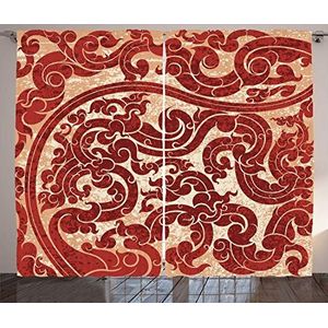 ABAKUHAUS Antiek Gordijnen, Vector Thaise cultuur, Woonkamer Slaapkamer Raamgordijnen 2-delige set, 280 x 260 cm, Robijn