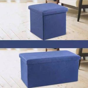 Opvouwbare voetenbank van fijn linnen, voetenbank, opvouwbare voetenbank met afneembaar deksel voor woonkamer, speelgoed, borstkubus, voetsteun, opbergruimte, Ottomaanse dozen, marineblauw, 29,9 x