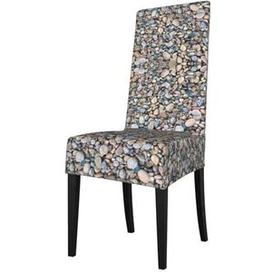 FRESQA Strand stenen patroon print elastische eetkamerstoel hoes met verwijderbare bescherming, geschikt voor de meeste armloze stoelen