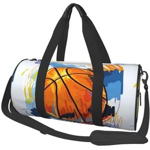 Basketbal Kleurrijke Schets Plezier Gedrukt, Grote Capaciteit Reizen Plunjezak Ronde Handtas Sport Reistas Tote Bag Fitness Tas, zoals afgebeeld, Eén maat