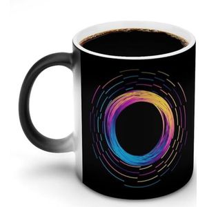 Frame Gloeiende Cirkel met Vliegende Deeltjes Warmte Veranderende Koffiemok Keramische Warmtegevoelige Magic Grappig Gift voor Vrouwen Mannen 12oz